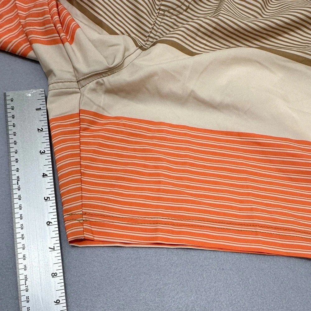 Quiksilver Swim Trunks Mens Large Tan Orange New Striped 7 Inseam Board Shorts